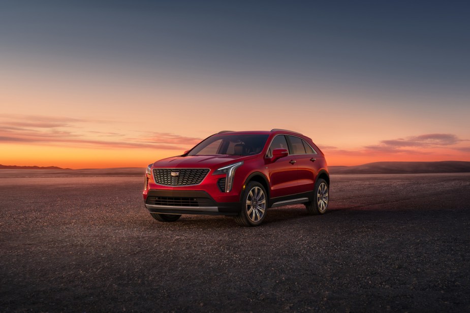 A red 2023 Cadillac XT4 parked outdoors.