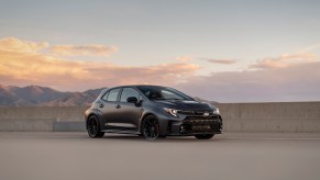 A 2023 Toyota GR Corolla Morizo parked at dusk