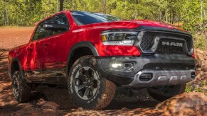 Red 2023 Ram 1500 Rebel on the trails