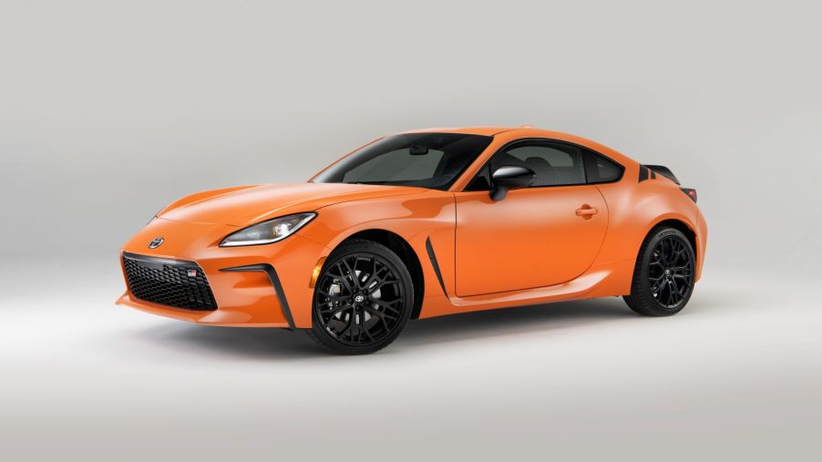 A promotional photo shot of the 2023 Toyota GR86 Special Edition Solar Shift coupe sports car