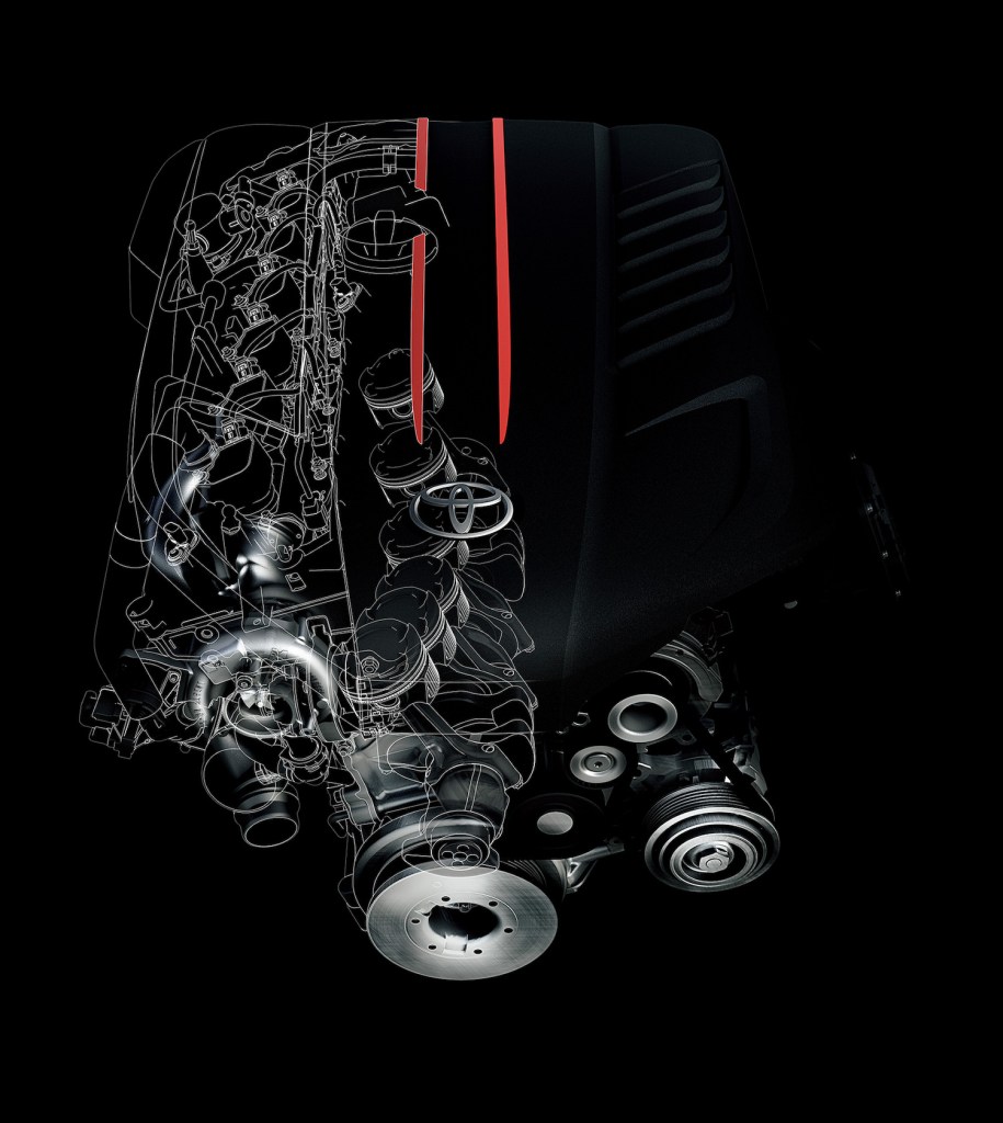 Schematics of the 3.0-liter inline straight-six (I6) engine that powers the latest generation of the Toyota Supra.
