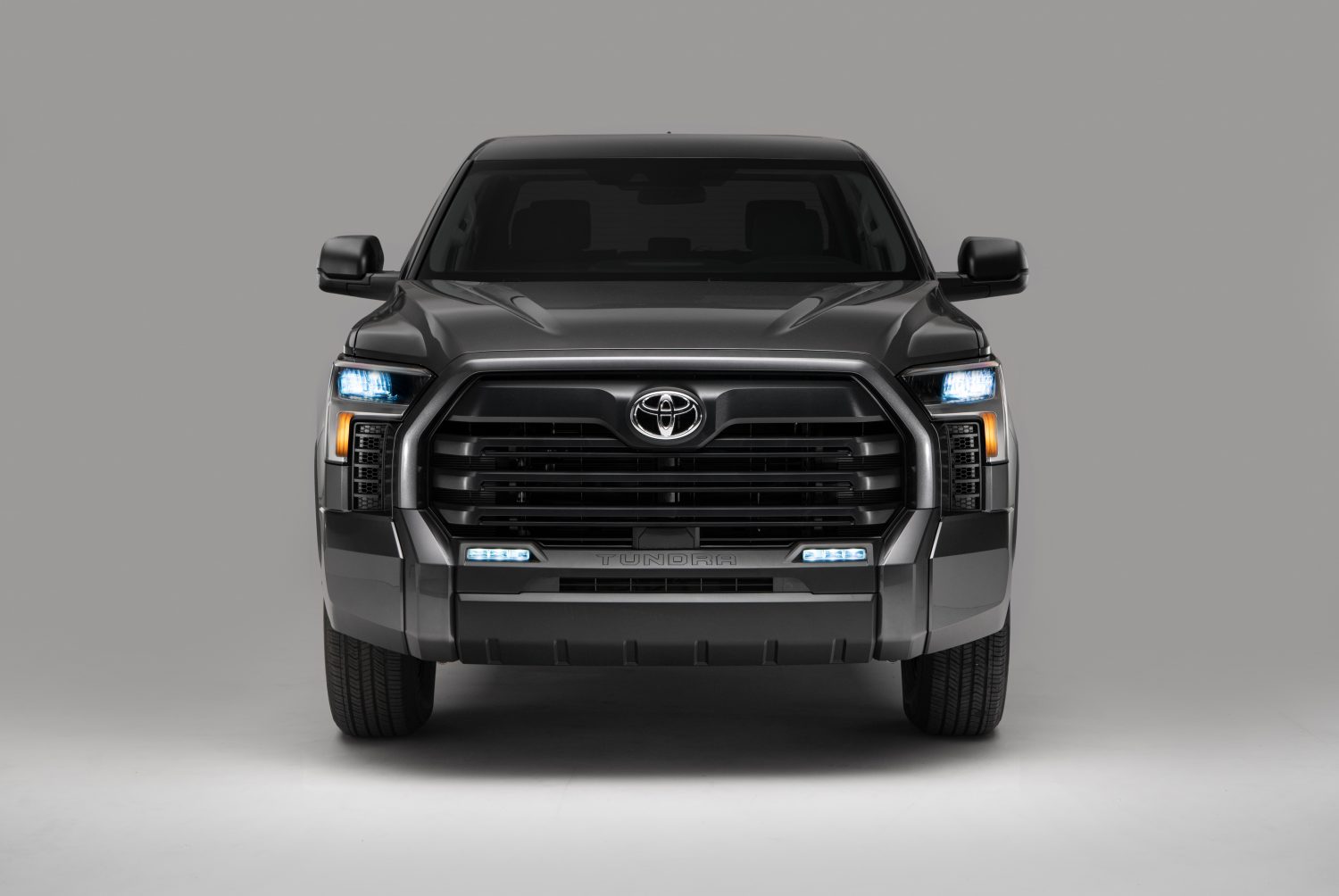 Promo photo of the blacked out grille of the 2023 Toyota Tundra SR5 pickup truck with the SX appearance package.