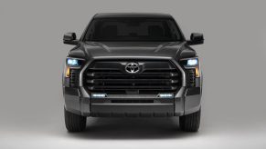 Promo photo of the blacked out grille of the 2023 Toyota Tundra SR5 pickup truck with the SX appearance package.