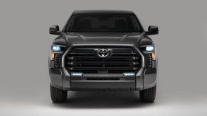 Promo photo of the blacked out grille of the 2023 Toyota Tundra SR5 pickup truck with the SX appearance package.