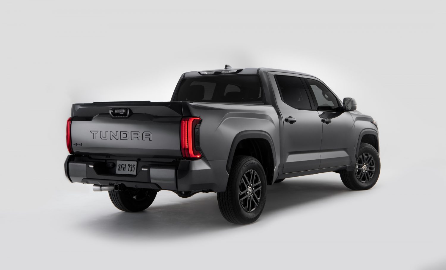 Promo photo of the 2023 Toyota Tundra SR5 pickup truck outfitted with the blacked-out SX trim package. 