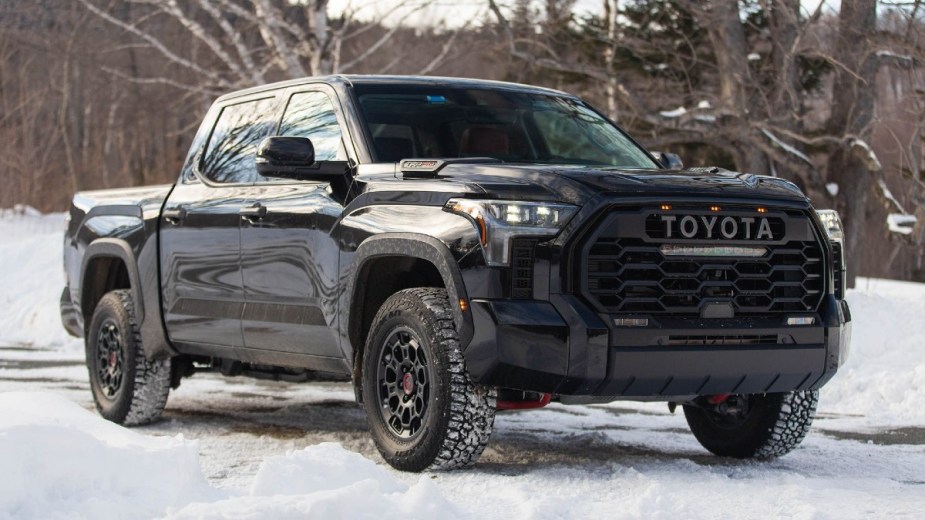 Black Toyota Tundra TRD Pro Driving on a Snow-Covered Trail