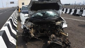 A potentially uninsured car involved in a car accident.