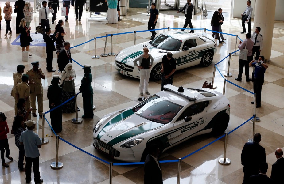 The Aston Martin One-77, like the Aventador and Veyron, is a crazy police car in Dubai.