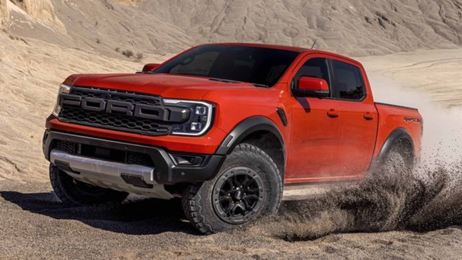Red Ford Ranger Raptor Playing in a big sandbox, it could soon compete in the Baja 1000.