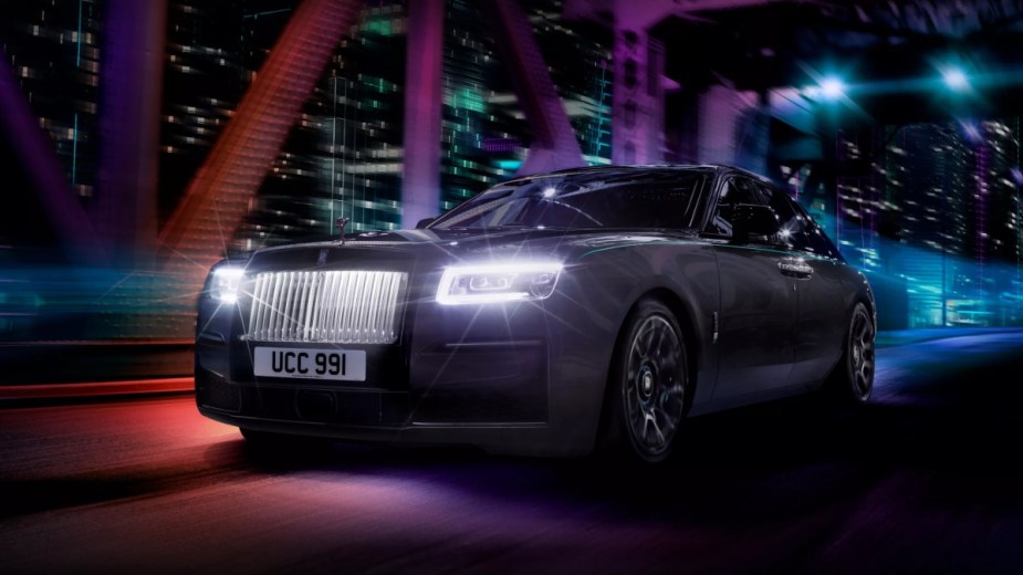 Front angle view of black Rolls-Royce Ghost, highlighting why Rolls-Royce cars have spooky names