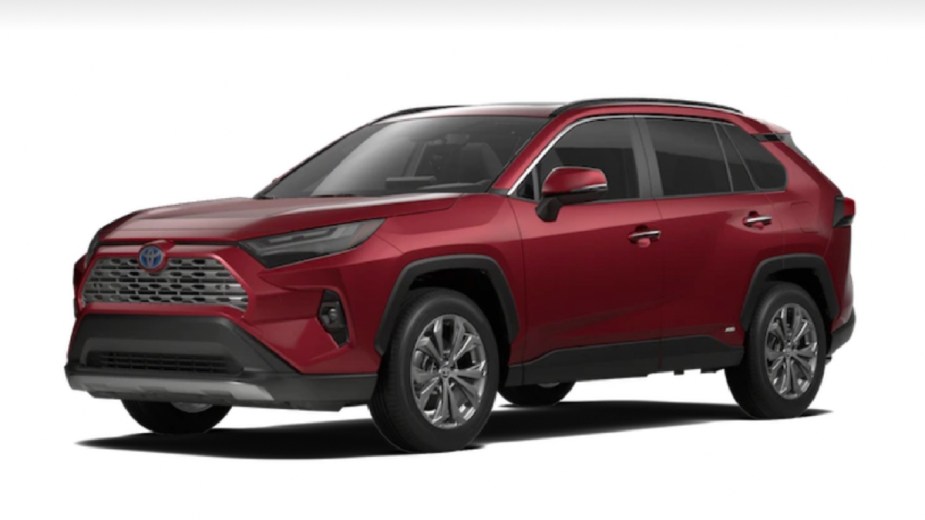 Front angle view of Ruby Flare Pearl 2023 Toyota RAV4