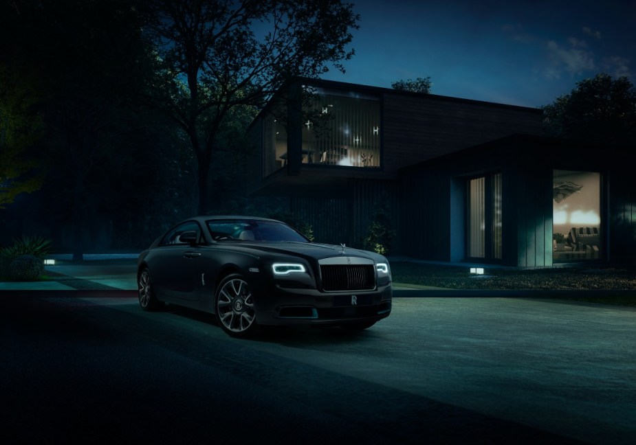 Front angle view of black Rolls-Royce Wraith