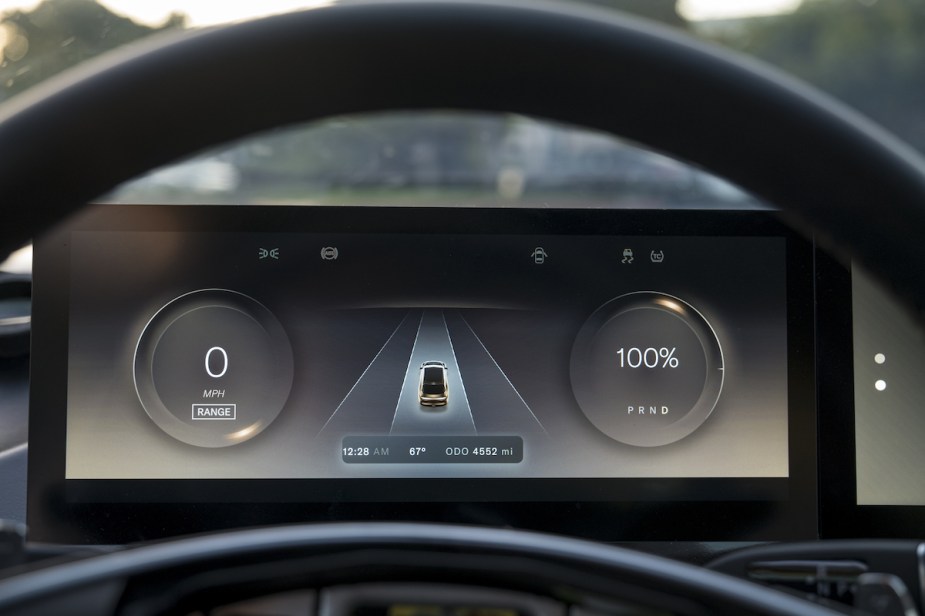 A Lucid Air EV dashboard displaying mileage on the odometer.