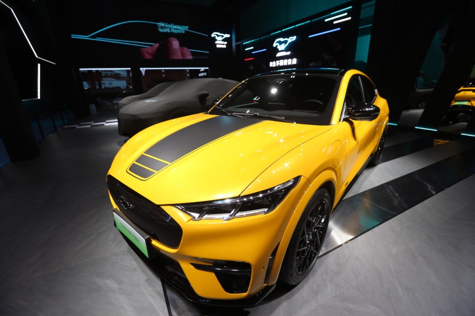A Yellow Mustang Mach-E GT Twister on display in China