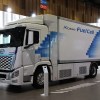 A Hyundai Xcient as one of the best hydrogen fuel cell trucks.