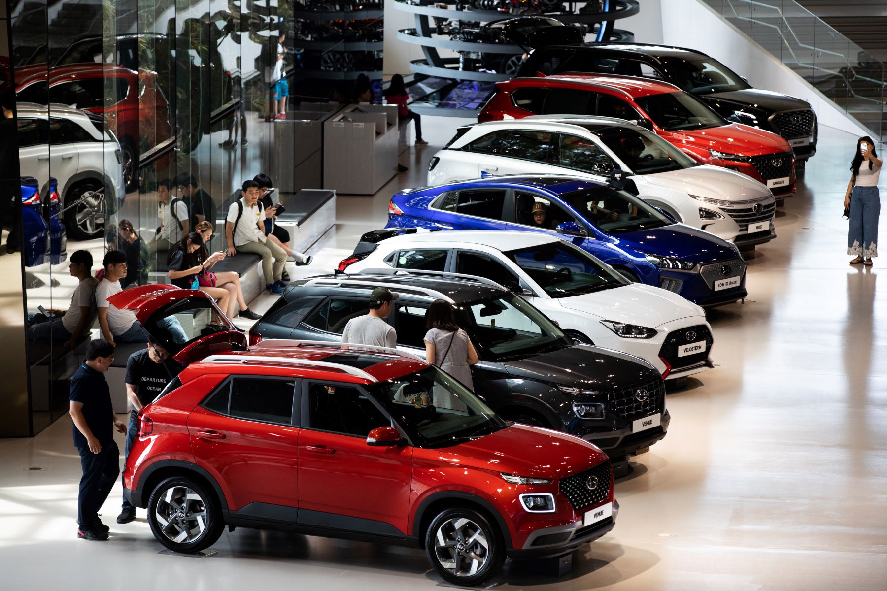 A Hyundai Motor Co. showroom full of customers in Goyang, South Korea