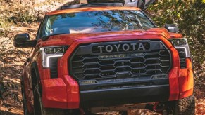Orange Toyota Tundra TRD Pro on a Trail