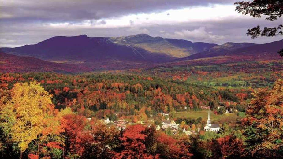 Stowe, Vermont nestled in the hills