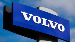 The Volvo logo, maker of the top PHEVs With the Longest Electric-Only Ranges