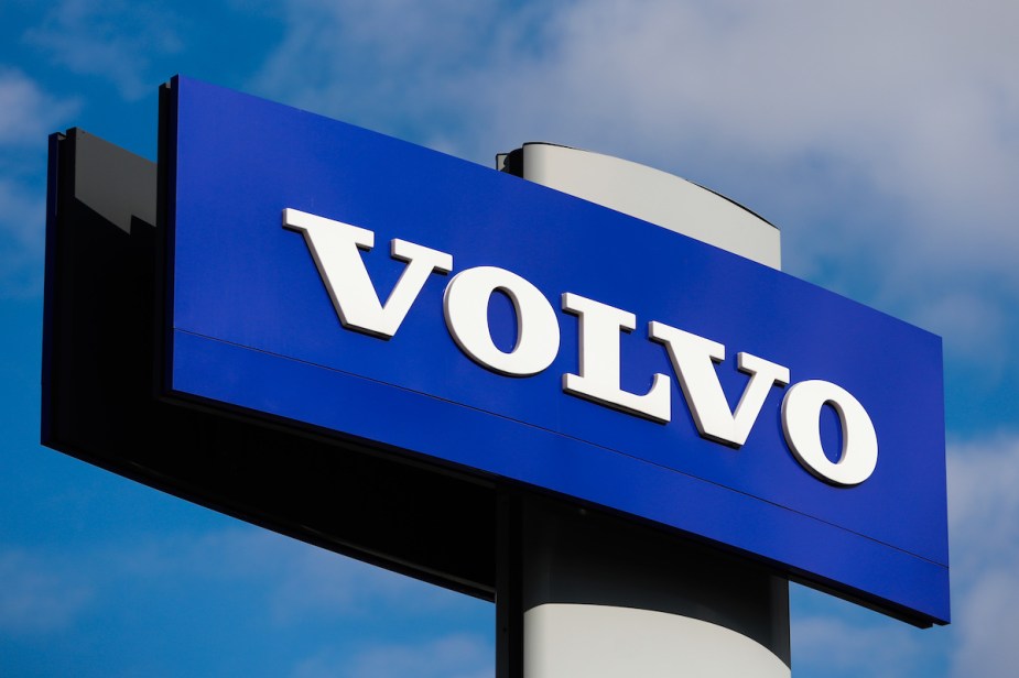 The Volvo logo, maker of the top PHEVs With the Longest Electric-Only Ranges