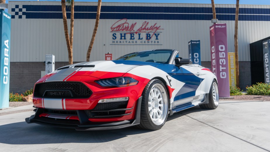 The Wings of Pride Shelby Super Snake Speedster shows off its dramatic livery.