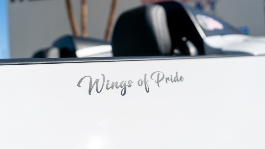 The Wings of Pride script indicate that this is a special Mustang.