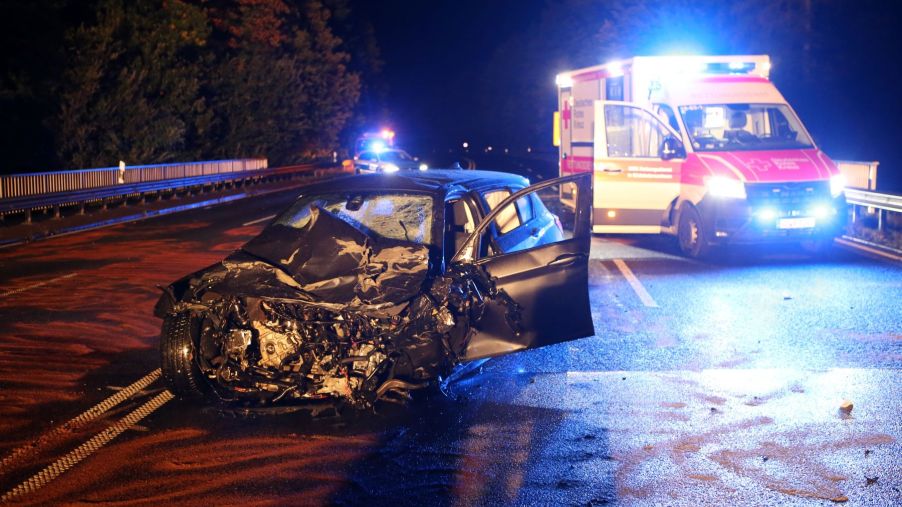 The aftermath of a wrecked car in a fatal accident scene in Lower Saxony, Ebergötzen
