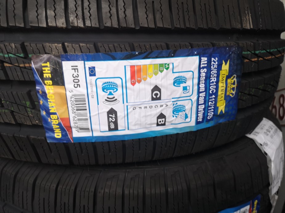 A stack of new all-season tires.
