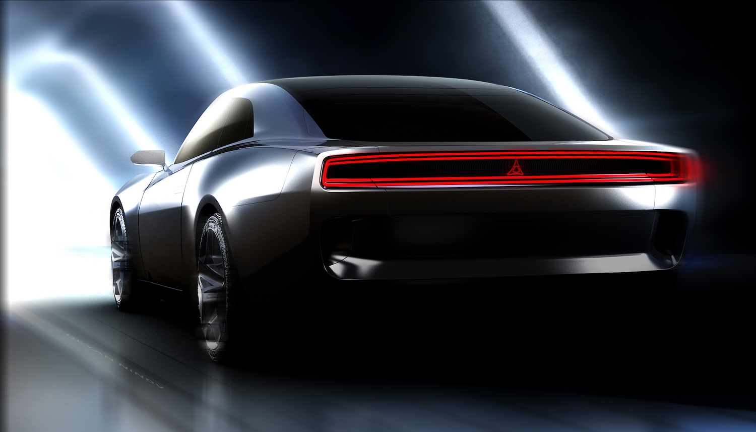 Concept artist's rendition of the taillight of a Dodge Charger Daytona eMuscle EV.