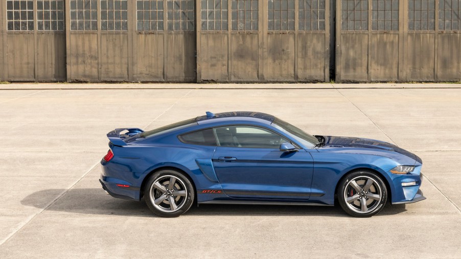 A blue 2022 Ford Mustang GT California Special parked