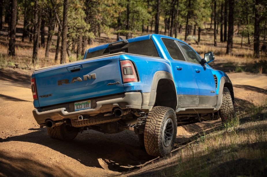The bed of Ram's surprisingly drivable TRX super truck with its Hellcat engine.