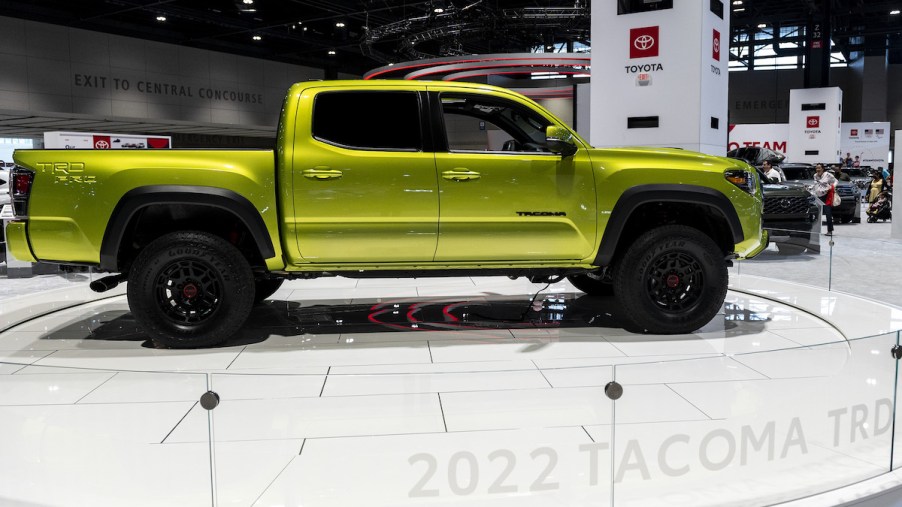 A light green 2022 Toyota Tacoma.