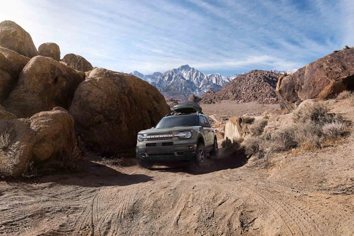 A 2022 ford bronco sport badlands doing some off-roading outdoors.