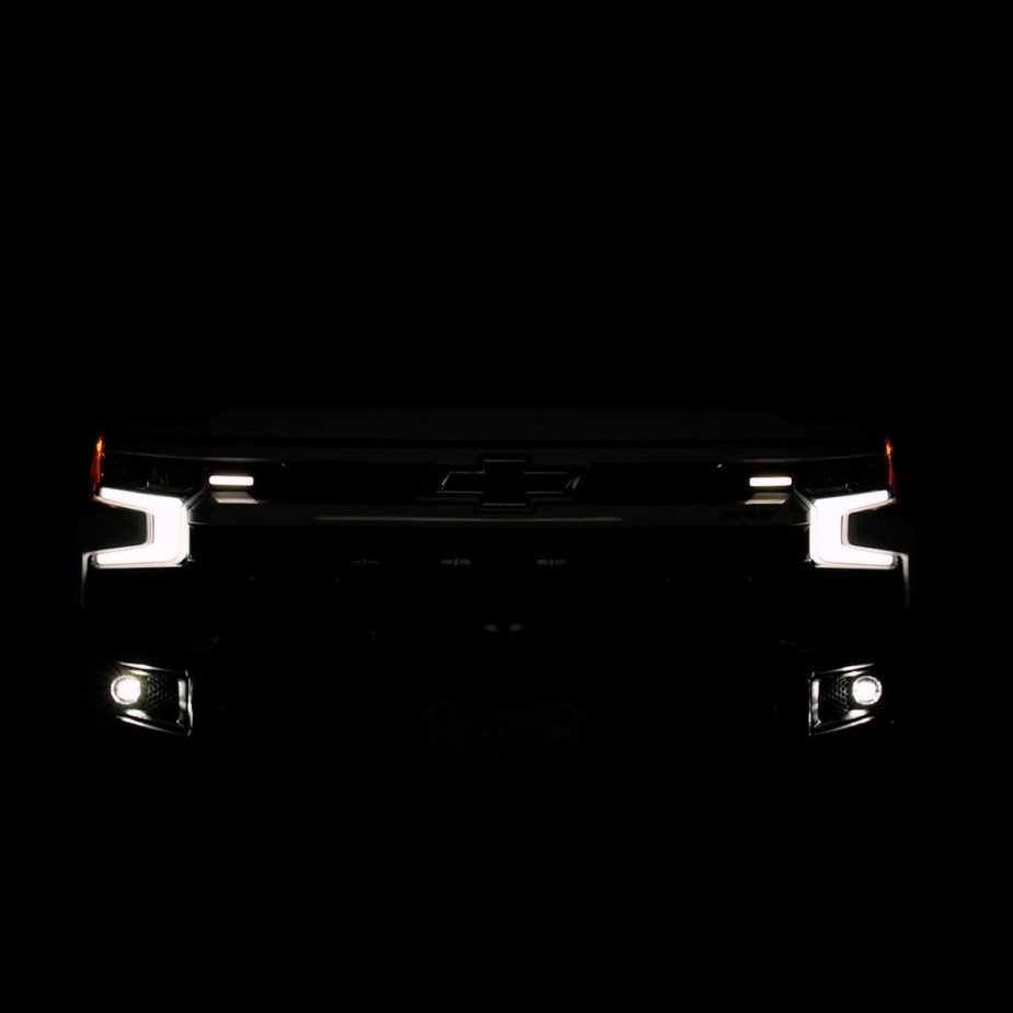 A 2023 Chevy Silverado 1500 hedlights, which is the best full-size truck with the best gas mileage. 