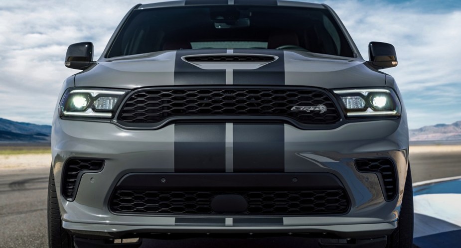A gray 2023 Dodge Durango SRT Hellcat is parked.