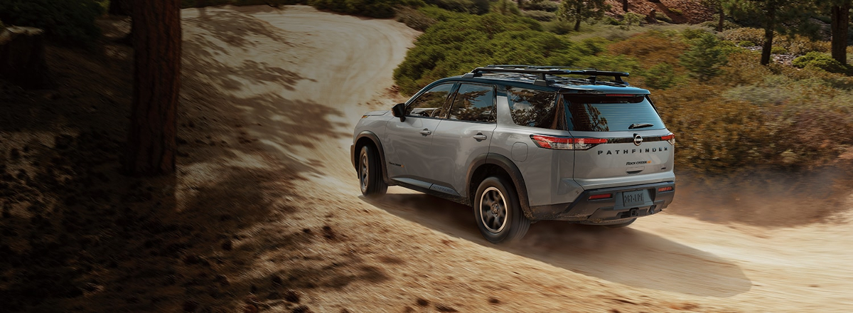 A 2023 Nissan Pathfinder Rock Creek shows off its capability as an off-road SUV.