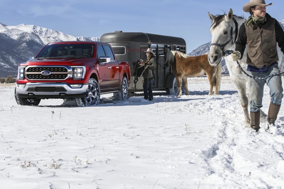 A red 2023 Ford F-150 King Ranch is listed as a luxury pickup that may as well work.