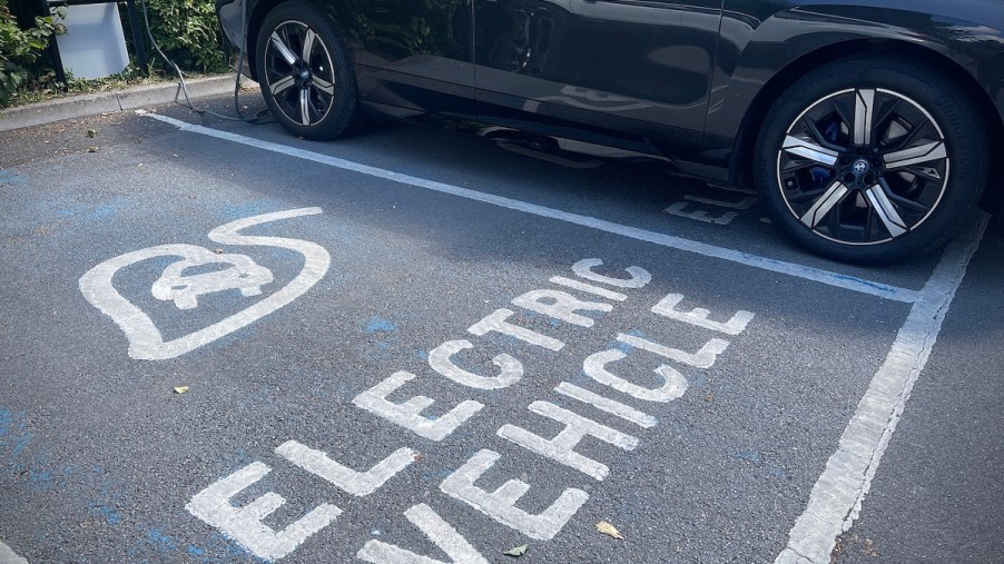 A parking spot as one of the many EV charging stations.