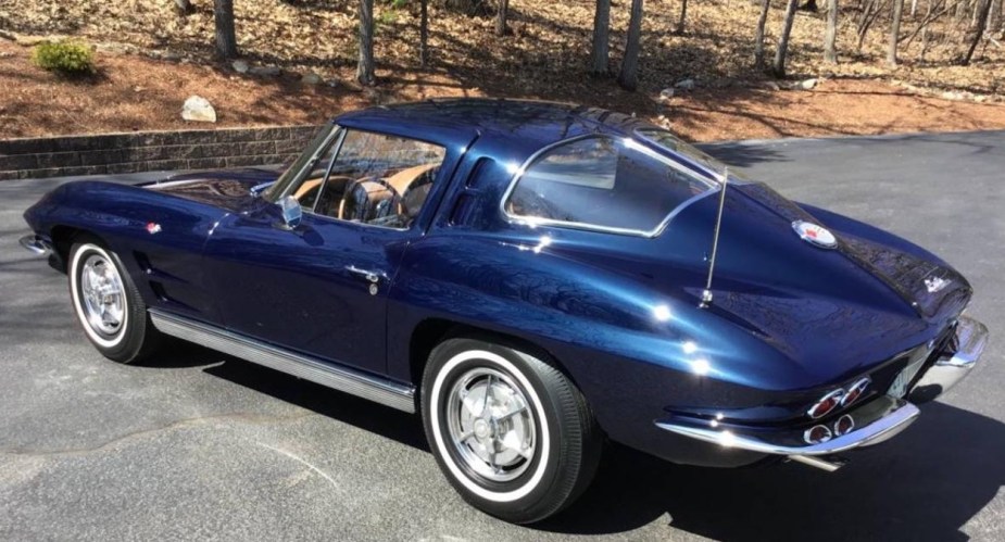 Blue 1963 Chevy Corvette Stingray Restored showing iconic rear spilt window