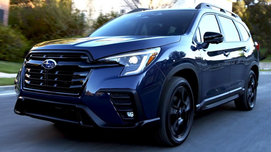 Blue three-row 2023 Subaru Ascent gained a boost in reliability, the only Subaru SUV to do so. 