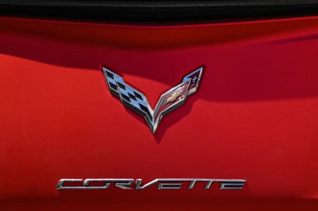 Chevrolet C8 Corvette badging on red car