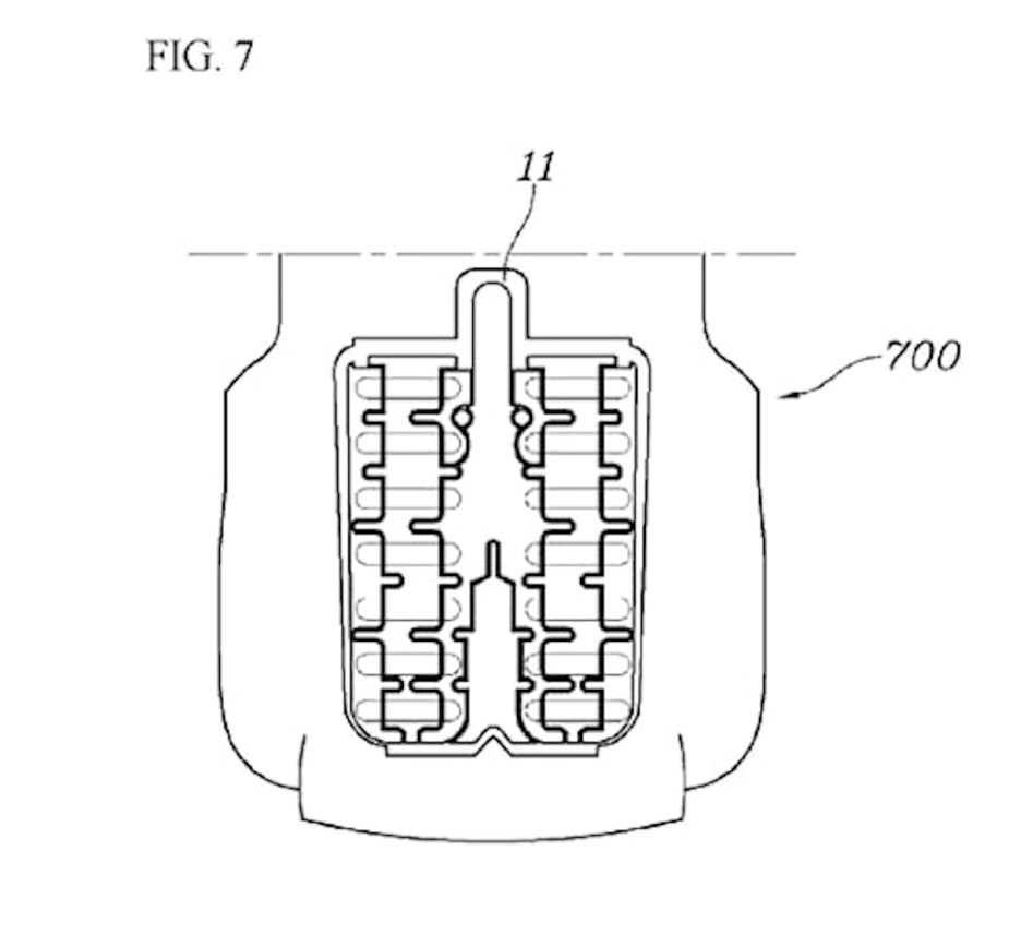 Diagram of Hyundai and Kia crotch airbag for patent filing at USPTO