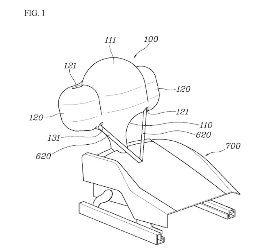 Diagram of deployed Hyundai and Kia crotch airbag for patent filing with the USPTO