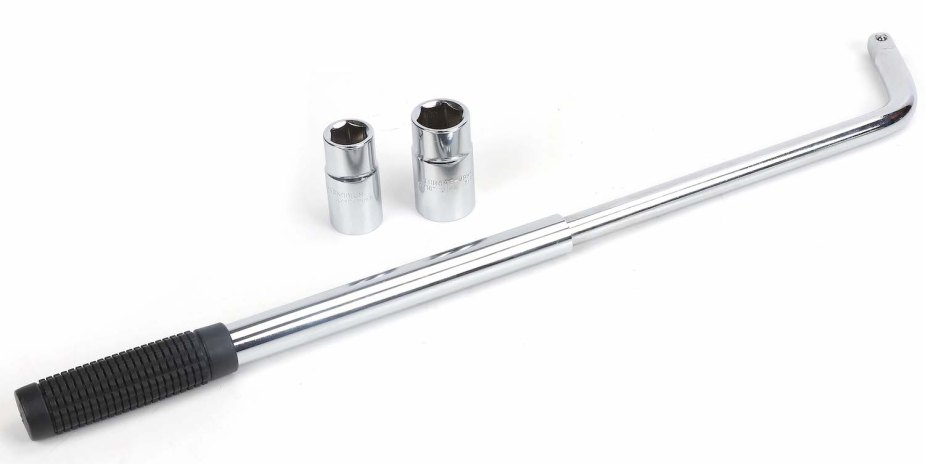 Product photo of a long torque wrench tire iron used to break rusty bolts free.