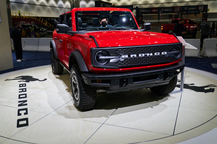 A red Ford Bronco, potentially a Ford Bronco Sport