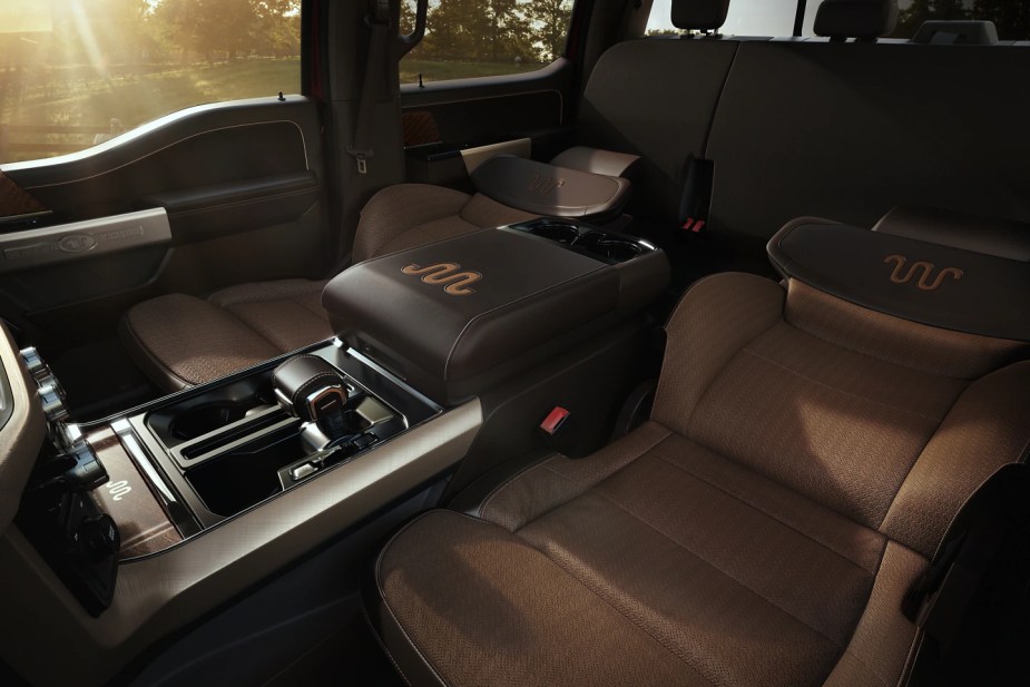 The interior of the 2023 F-150 King Ranch with leather seating.