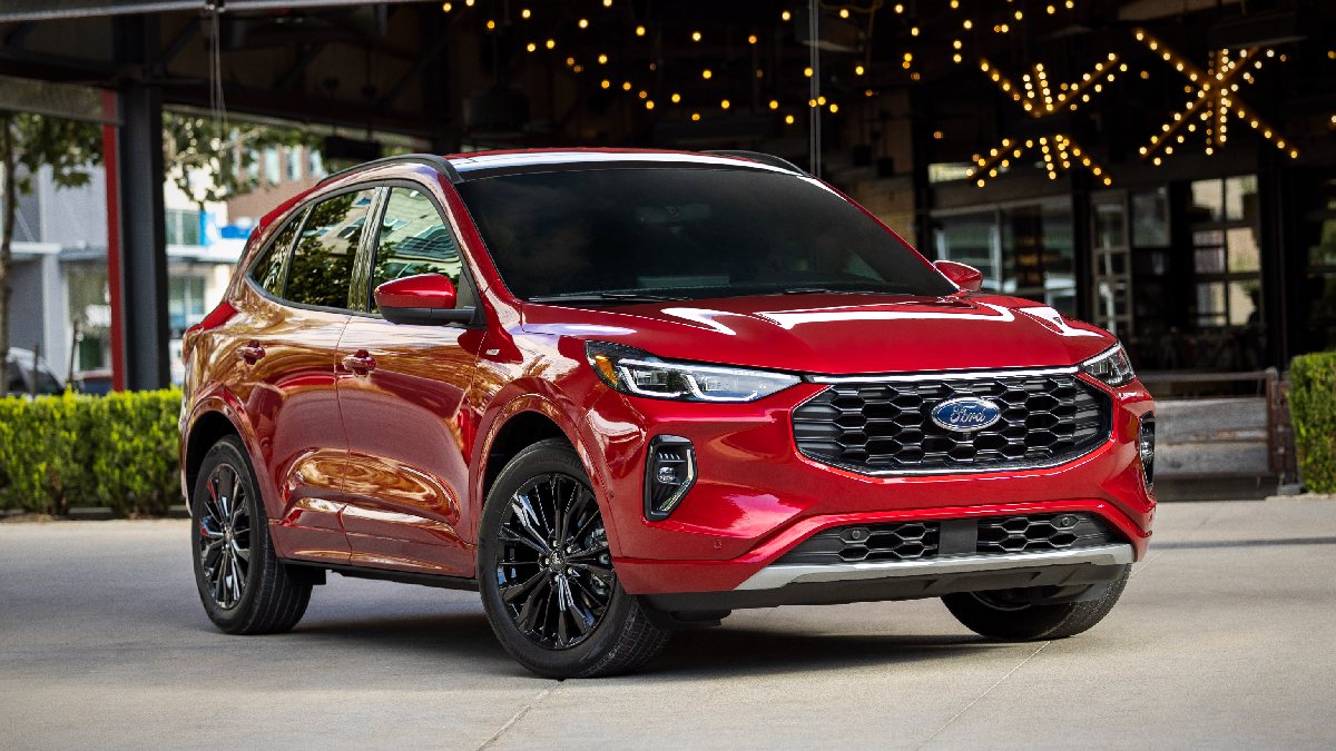 Front angle view of red 2023 Ford Escape crossover SUV