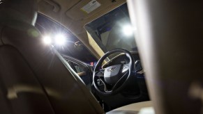 A GM product showcasing driving visibility and safety in a Cadillac XT6.