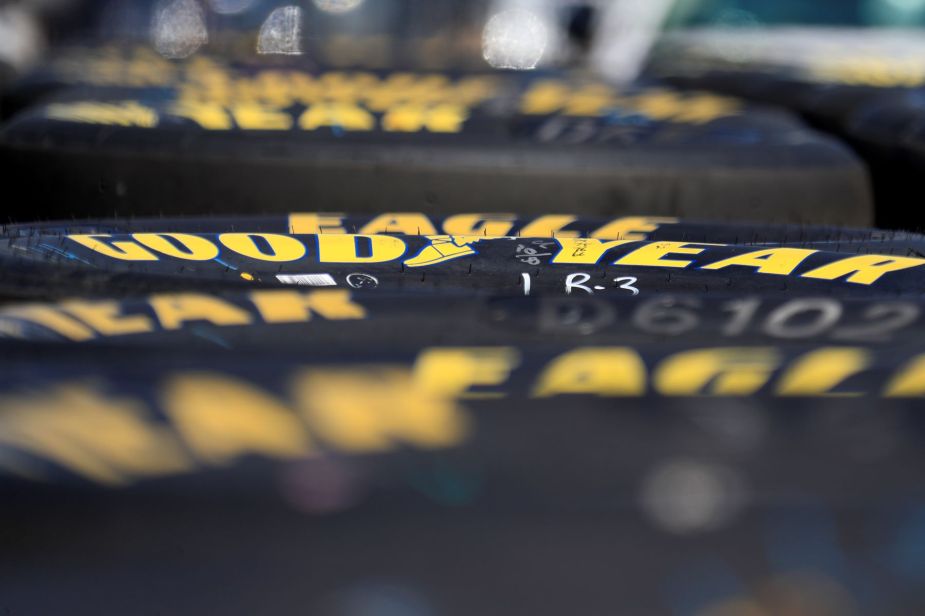 A line of Goodyear racing eagle 18-inch tires for the NASCAR Cup Series Playoff YellaWood 500 in 2022