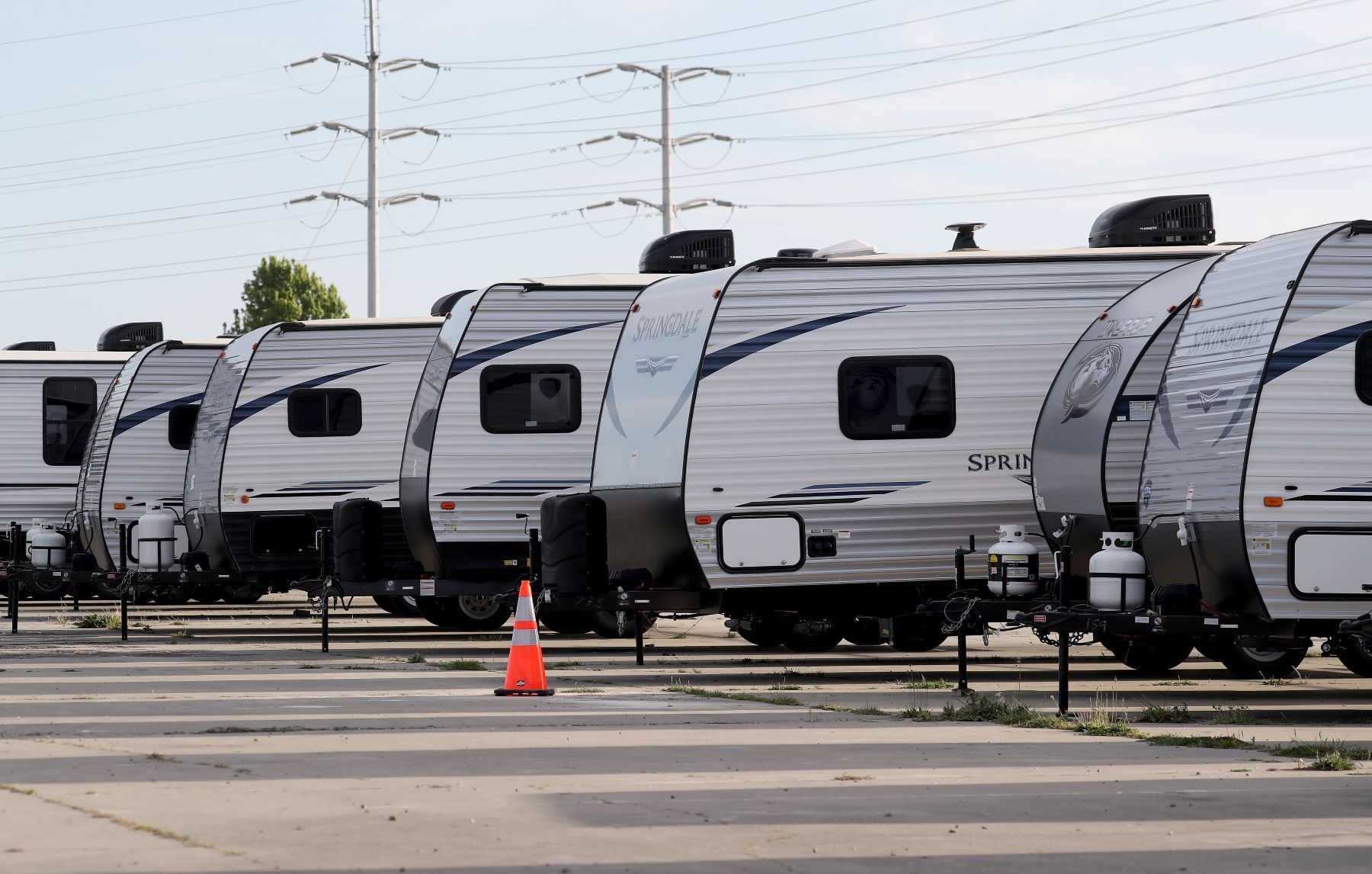 A homeless shelter consisting of RV campers and trailers in Oakland, California